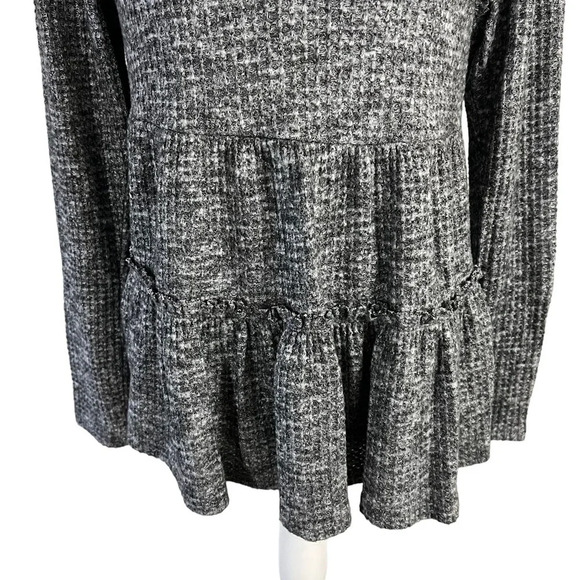Anthropologie Eri + Ali Gray Sweater Blouse Small Mock Neck Ruffle Babydoll Fit - Picture 6 of 8